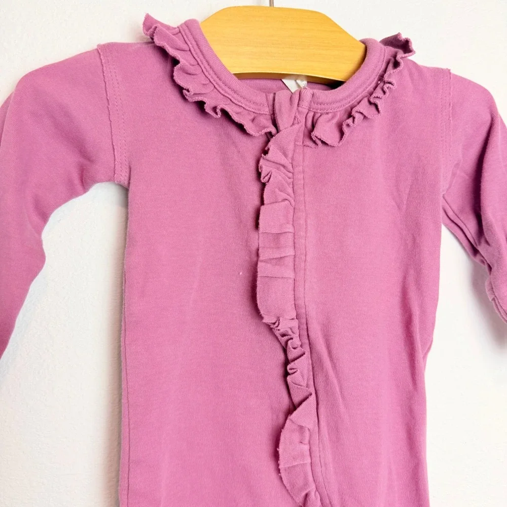 Kate Quinn Organic Cotton Ruffle Footed Sleeper Berry Purple 3-6M Romper Pajamas